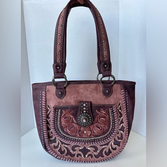Montana West Studded Tooled Shoulder Bag Concealed purse - Picture 1 of 8